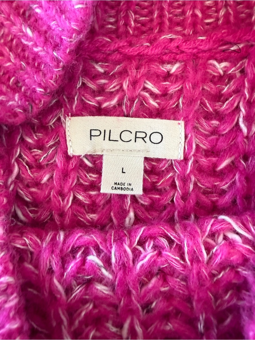 Pilcro Hot Pink Chunky Ribbed Mock Neck Sweater  Large - Picture 6 of 10